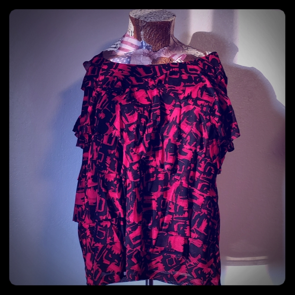 Red & Black Ruffle Blouse by 212 Collection